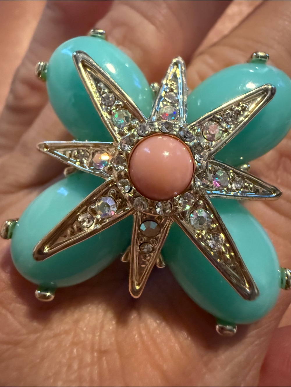 Turquoise and Pink Starburst Statement Ring- Fashion Jewelry